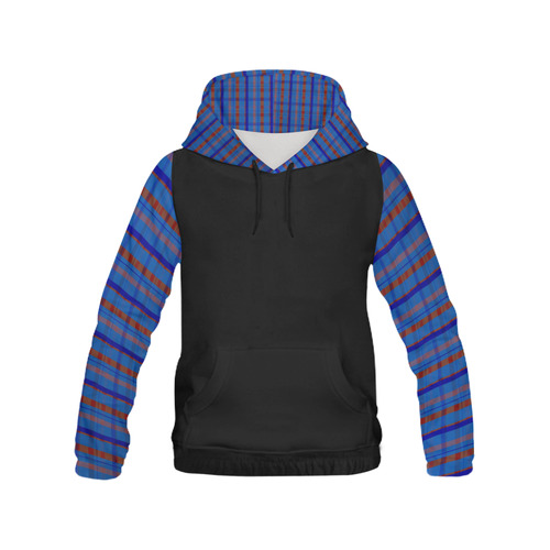 Royal Blue Plaid Hipster Style Hood & Sleeves Print All Over Print Hoodie for Women (USA Size) (Model H13)