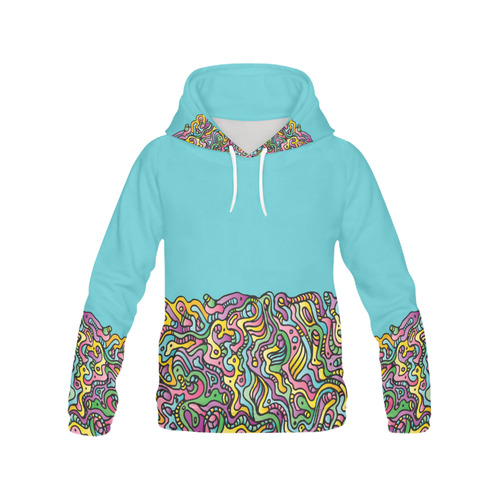 Colorful Tidal Pool, abstract animals, blue All Over Print Hoodie for Women (USA Size) (Model H13)