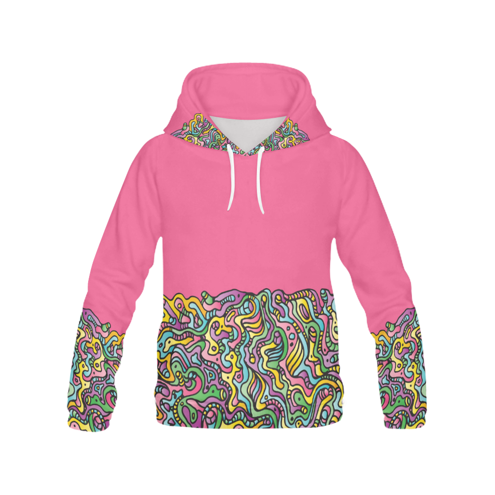 Colorful Tidal Pool, abstract animals, pink All Over Print Hoodie for Women (USA Size) (Model H13)