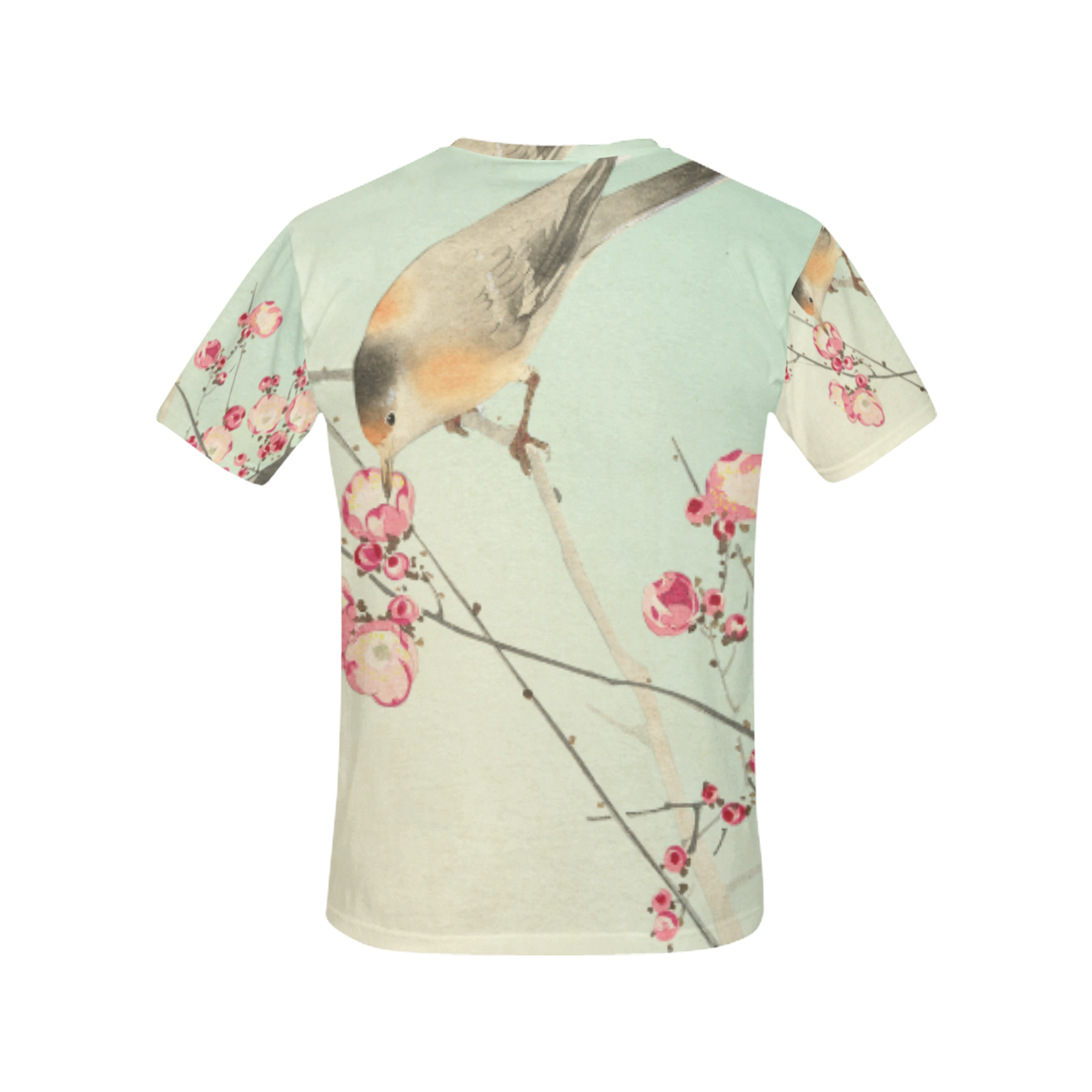 Oriental Bird pink blossom, Japanese woodcut print All Over Print T-Shirt for Women (USA Size) (Model T40)