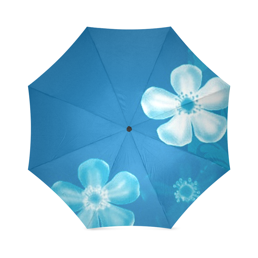 Retro 70s Flowers Blue Foldable Umbrella (Model U01)