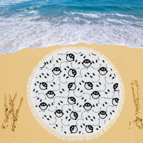 black and white funny monkeys Circular Beach Shawl 59"x 59"