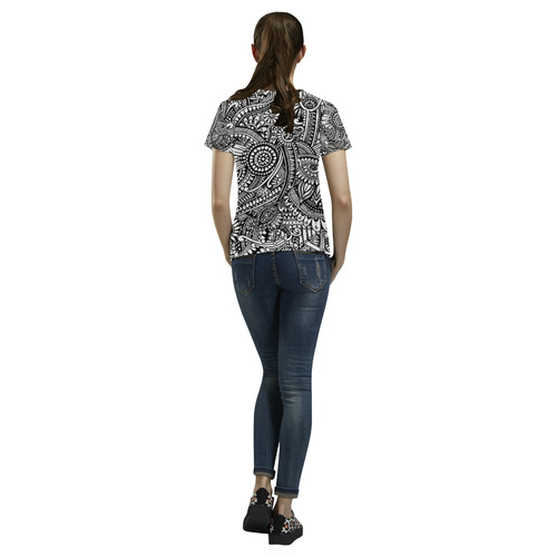 Black white abstract flower pattern hippie All Over Print T-Shirt for Women (USA Size) (Model T40)