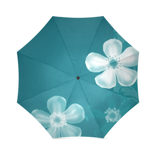 Retro 70s Flowers Turquoise Foldable Umbrella (Model U01)
