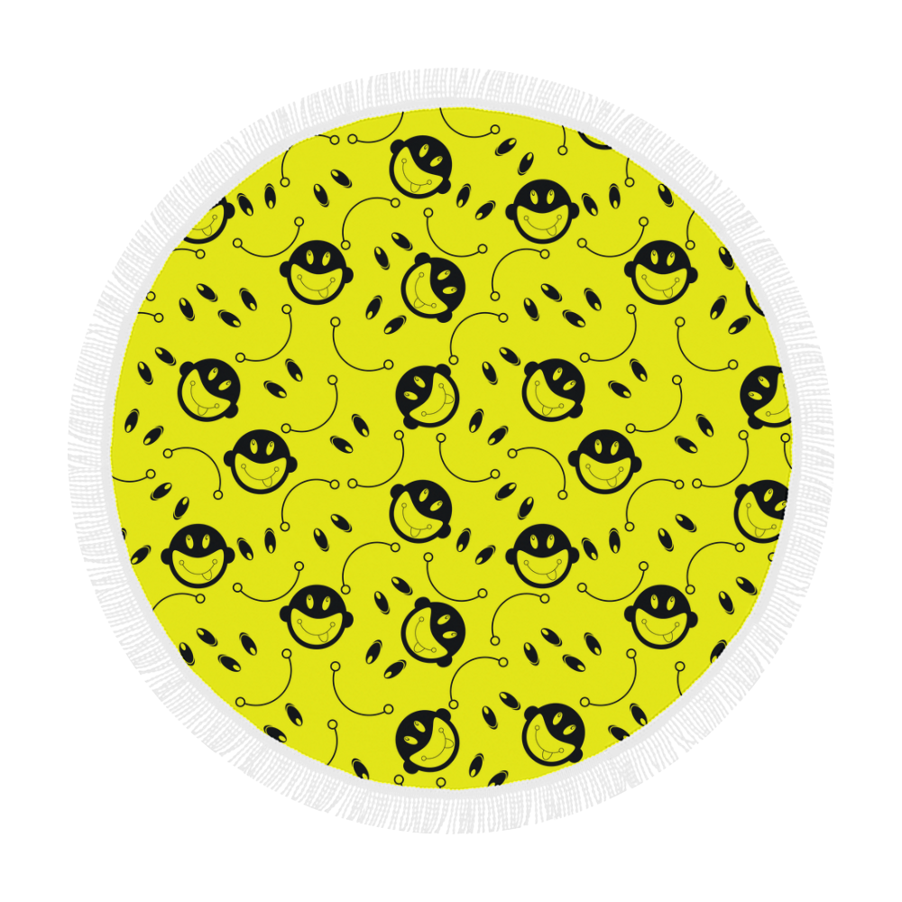 monkey tongue out on yellow Circular Beach Shawl 59"x 59"