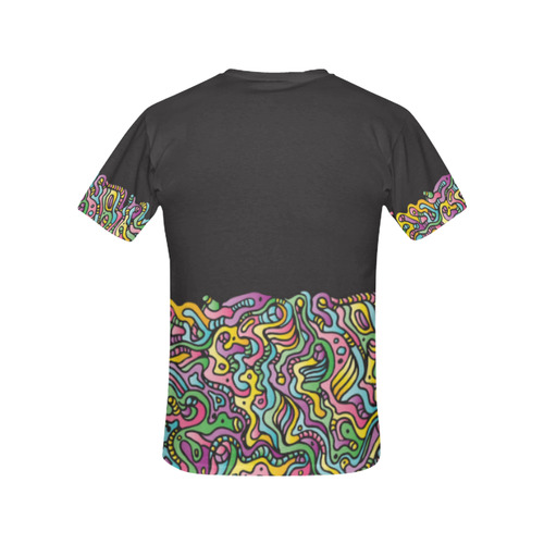 Colorful Tidal Pool, abstract animals, black All Over Print T-Shirt for Women (USA Size) (Model T40)