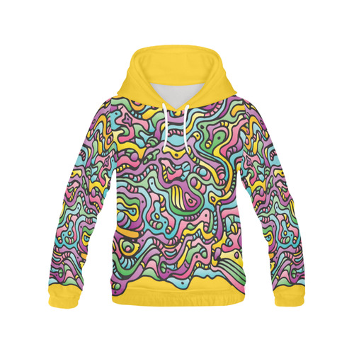 Colorful Tidal Pool, abstract animals, yellow All Over Print Hoodie for Women (USA Size) (Model H13)