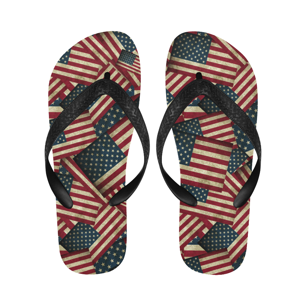 Patriotic Grunge-Style USA American Flags Flip Flops for Men/Women (Model 040)