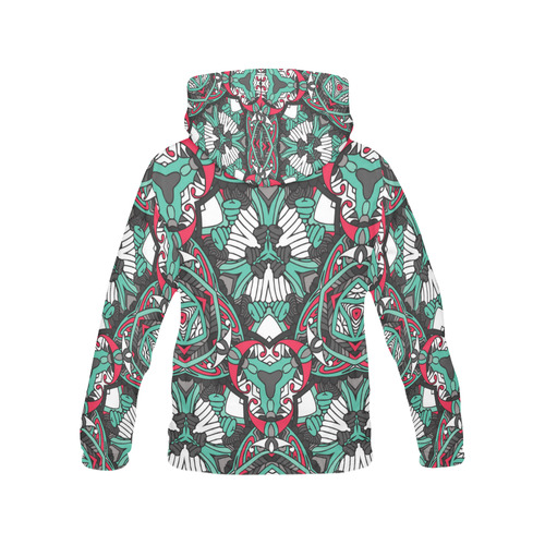Zandine 0304 bold abstract pattern grey teal red All Over Print Hoodie for Women (USA Size) (Model H13)