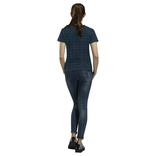 Green Plaid Hipster Style Back & Sleeves Print All Over Print T-Shirt for Women (USA Size) (Model T40)