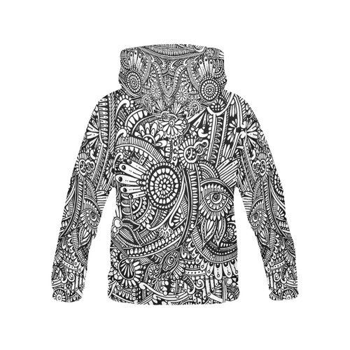 Black white abstract flower pattern hippie All Over Print Hoodie for Women (USA Size) (Model H13)