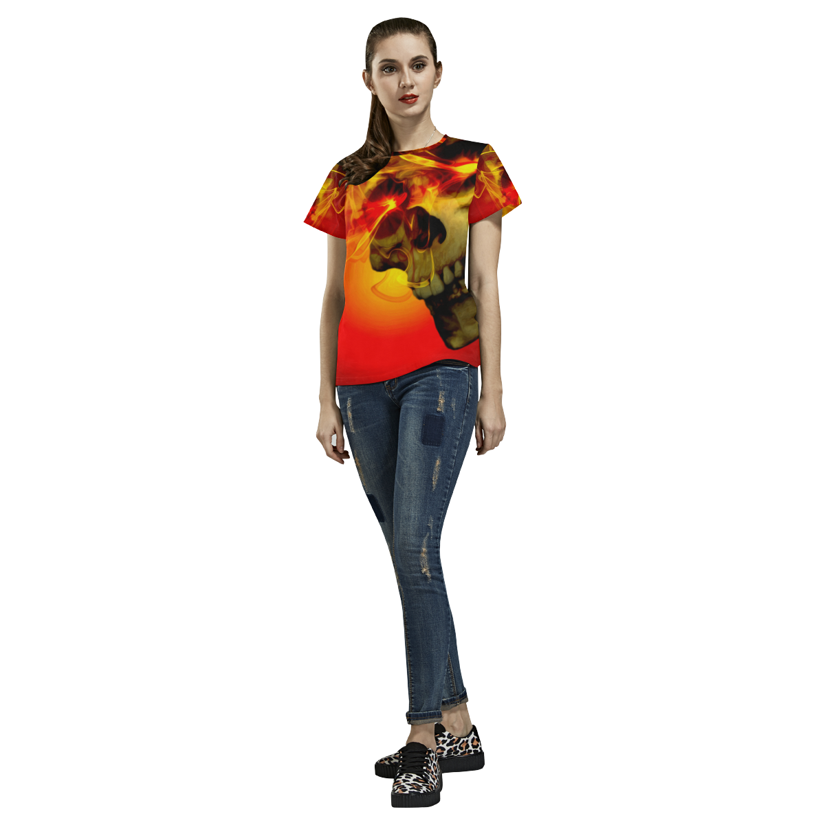 Flare Skull All Over Print T-Shirt for Women (USA Size) (Model T40)