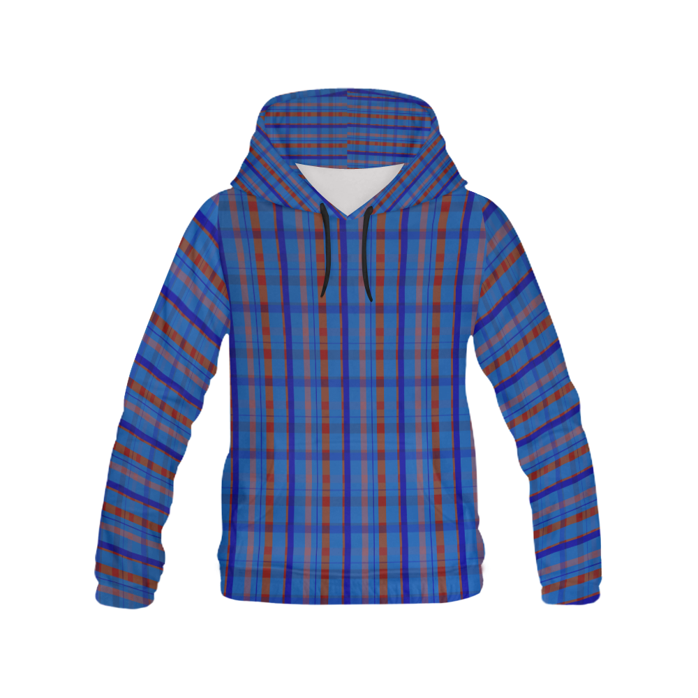 Royal Blue Plaid Hipster Style All Over Print Hoodie for Women (USA Size) (Model H13)