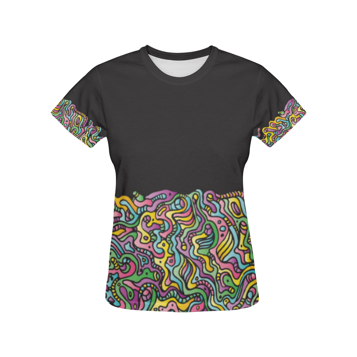 Colorful Tidal Pool, abstract animals, black All Over Print T-Shirt for Women (USA Size) (Model T40)
