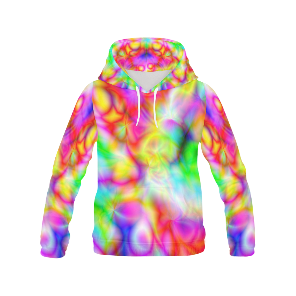 psychedelic tropical blue yellow pink pattern ZT06 All Over Print Hoodie for Women (USA Size) (Model H13)