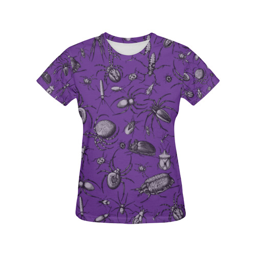 spiders creepy crawlers insects purple halloween All Over Print T-Shirt for Women (USA Size) (Model T40)