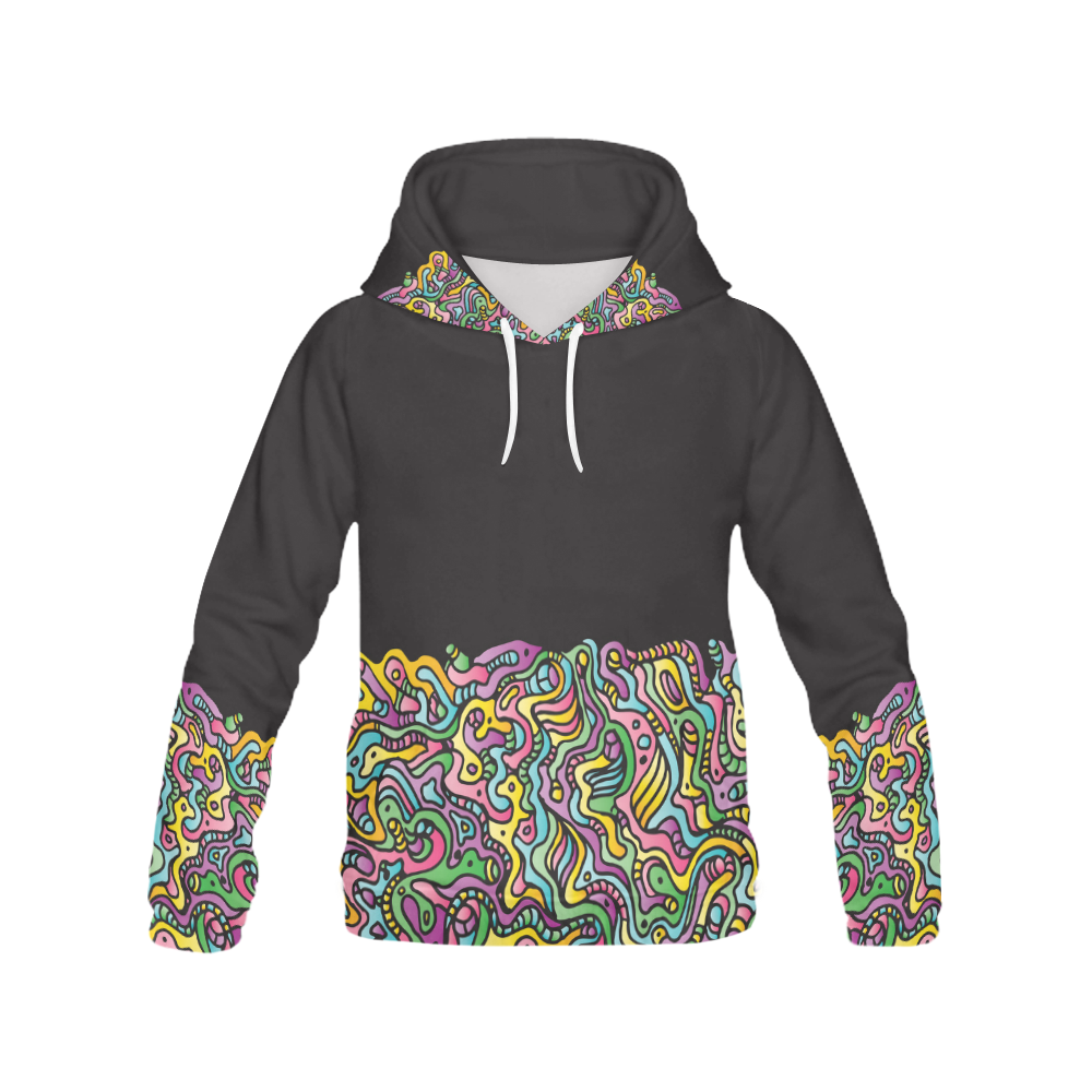 Colorful Tidal Pool, abstract animals, black All Over Print Hoodie for Women (USA Size) (Model H13)