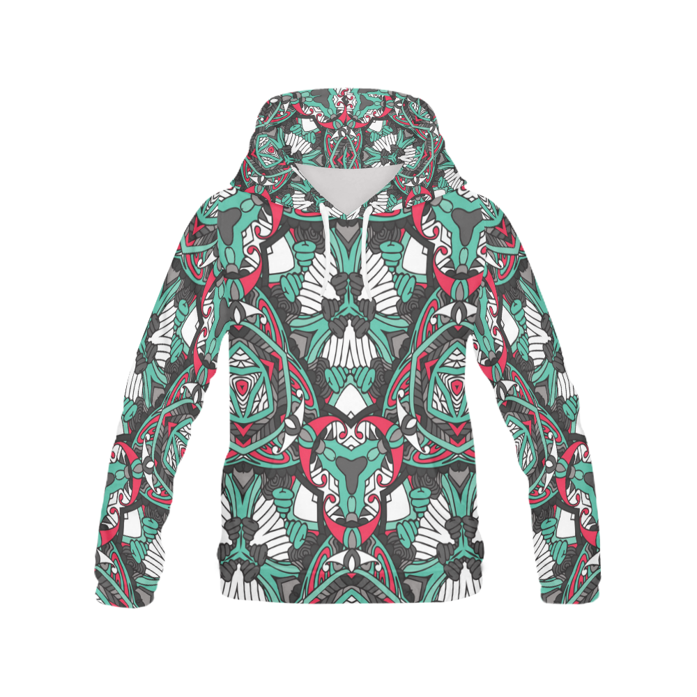 Zandine 0304 bold abstract pattern grey teal red All Over Print Hoodie for Women (USA Size) (Model H13)