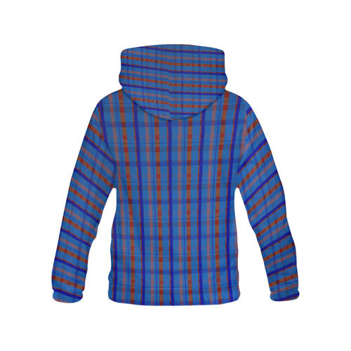 Royal Blue Plaid Hipster Style All Over Print Hoodie for Women (USA Size) (Model H13)