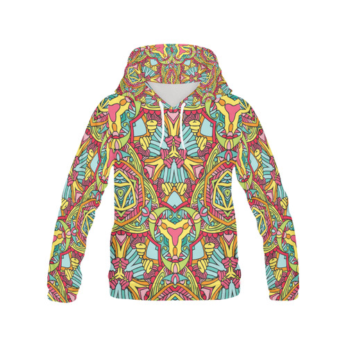 Zandine 0302 pink blue yellow green All Over Print Hoodie for Women (USA Size) (Model H13)