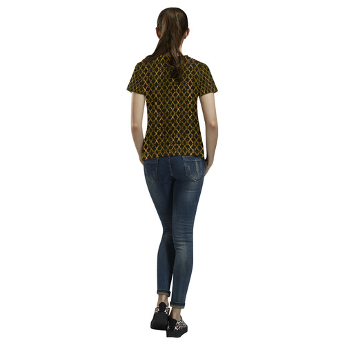 Golden Brown Scissor Stripes All Over Print T-Shirt for Women (USA Size) (Model T40)