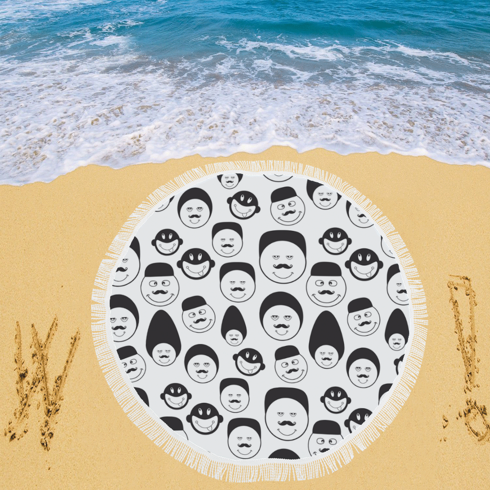 funny emotional faces Circular Beach Shawl 59"x 59"