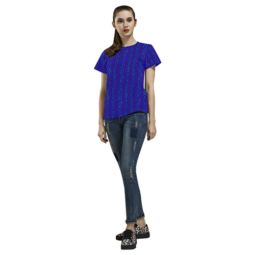 Scissor Stripes - Blue and Purple All Over Print T-Shirt for Women (USA Size) (Model T40)