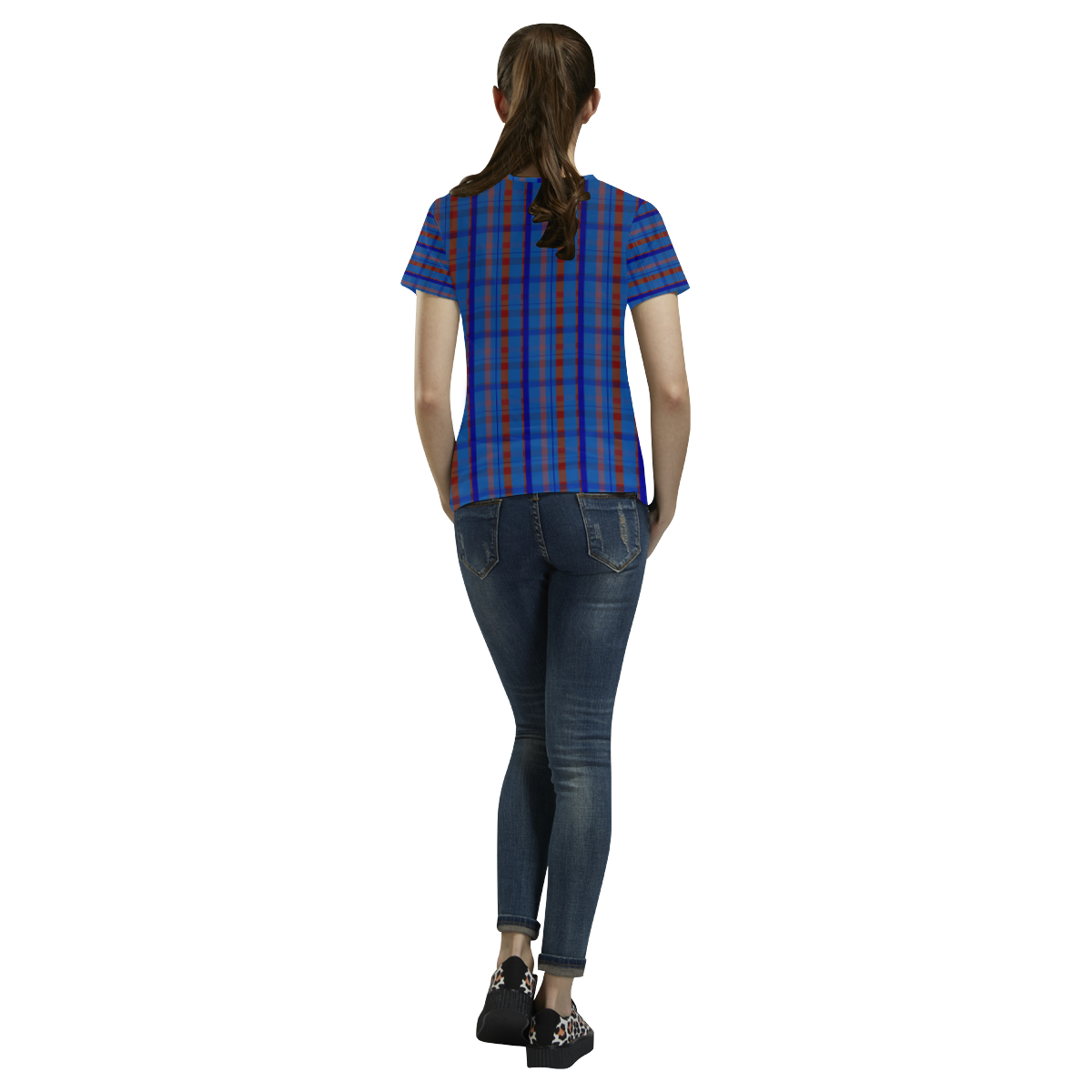 Royal Blue Plaid Hipster Style All Over Print T-Shirt for Women (USA Size) (Model T40)