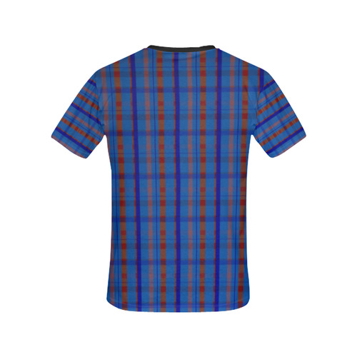 Royal Blue Plaid Hipster Style Back & Sleeves Print All Over Print T-Shirt for Women (USA Size) (Model T40)