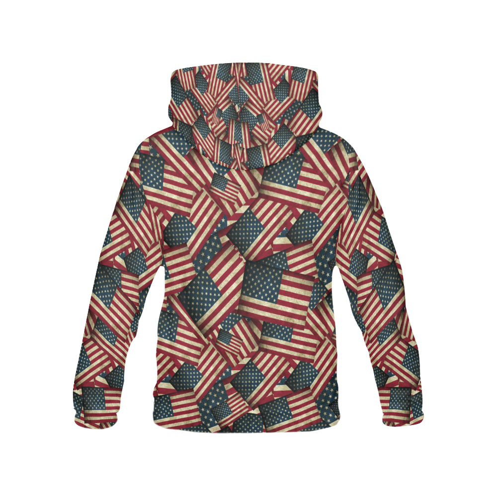 Patriotic Grunge-Style USA American Flags All Over Print Hoodie for Women (USA Size) (Model H13)