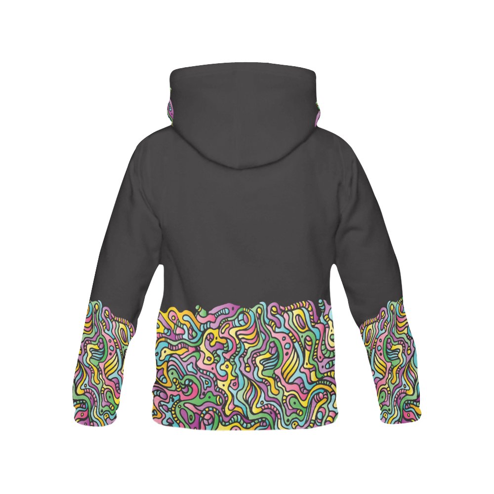 Colorful Tidal Pool, abstract animals, black All Over Print Hoodie for Women (USA Size) (Model H13)