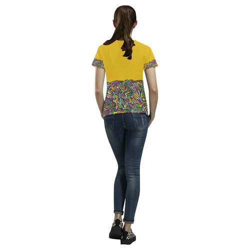 Colorful Tidal Pool, abstract animals, yellow All Over Print T-Shirt for Women (USA Size) (Model T40)