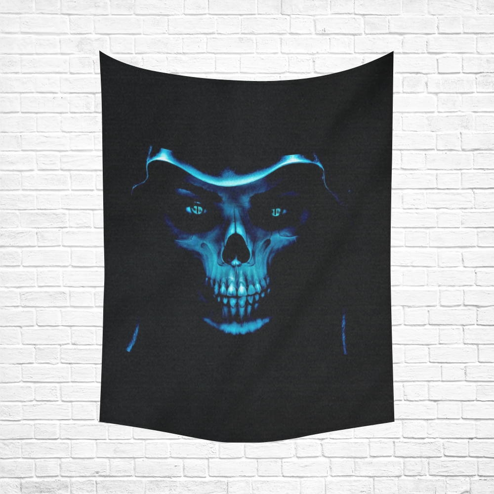 glowing fantasy Death mask blue by FeelGood Cotton Linen Wall Tapestry 60"x 80"