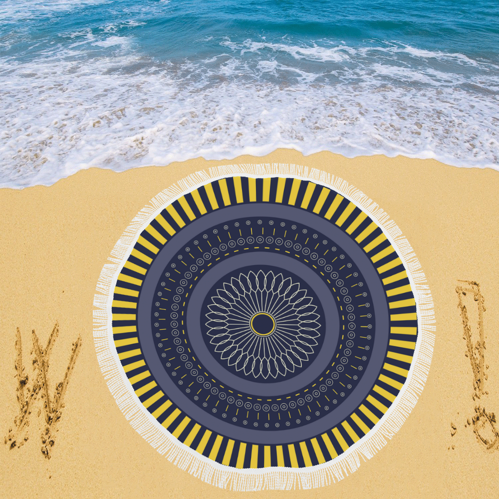 blue zen mandala circle Circular Beach Shawl 59"x 59"