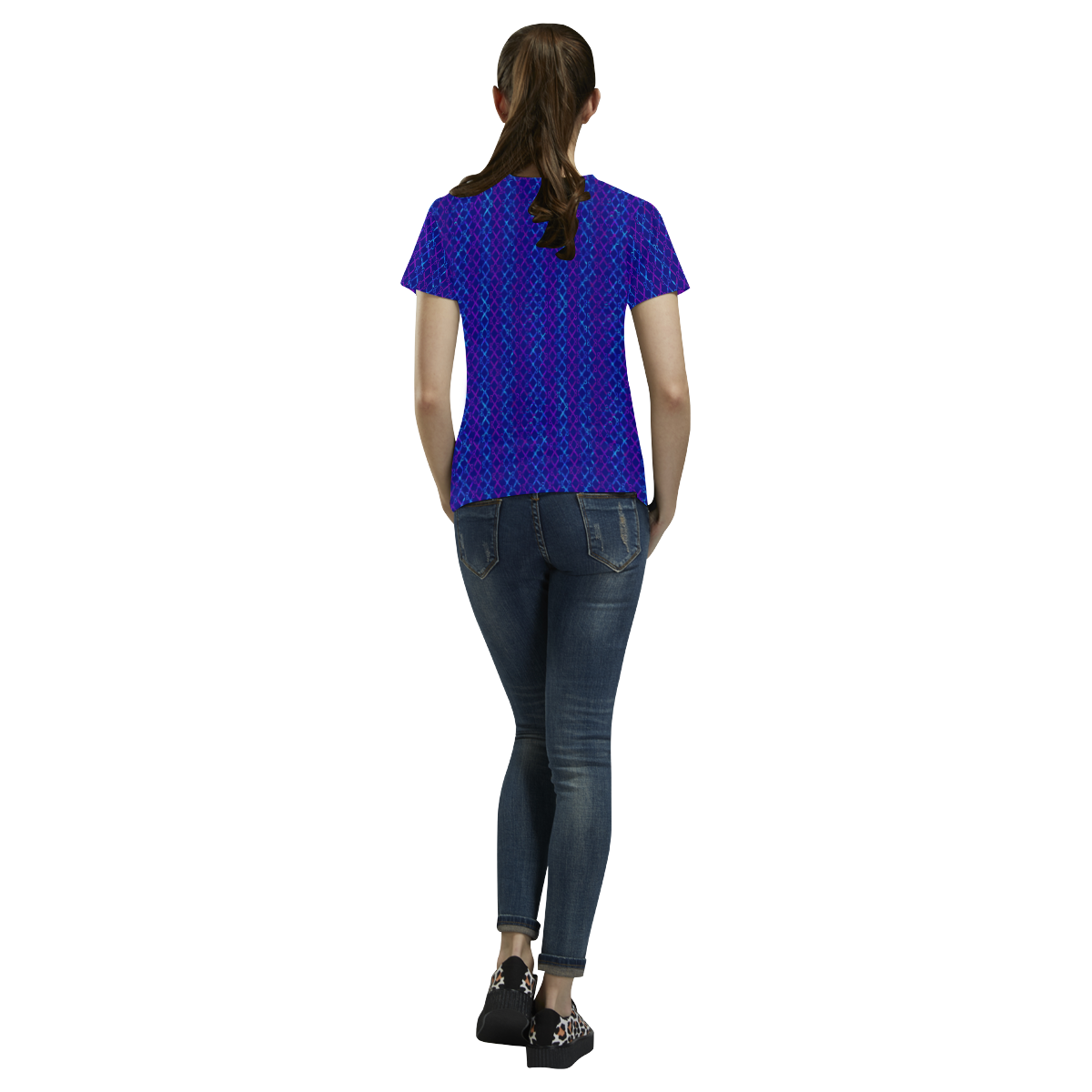 Scissor Stripes - Blue and Purple All Over Print T-Shirt for Women (USA Size) (Model T40)