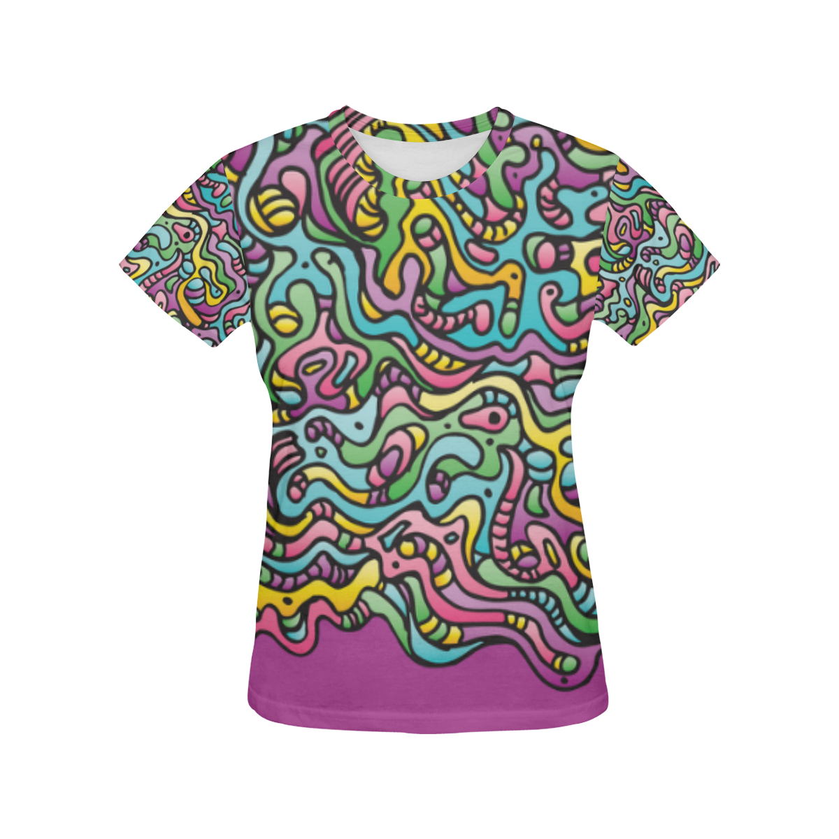 Colorful Tidal Pool, abstract animals, purple All Over Print T-Shirt for Women (USA Size) (Model T40)