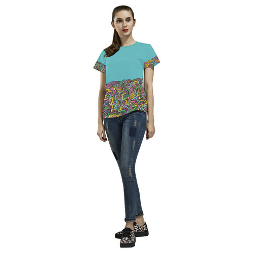 Colorful Tidal Pool, abstract animals, blue All Over Print T-Shirt for Women (USA Size) (Model T40)