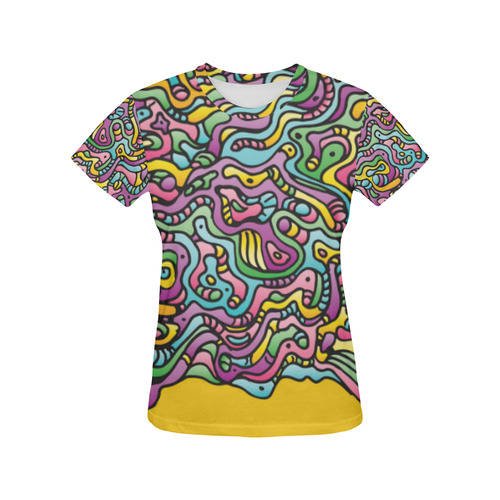 Colorful Tidal Pool, abstract animals, yellow All Over Print T-Shirt for Women (USA Size) (Model T40)