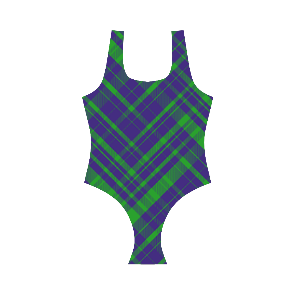 Diagonal Green & Purple Plaid Hipster Style Vest One Piece Swimsuit (Model S04)