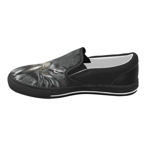 Strong EAGLE Face black Women's Slip-on Canvas Shoes (Model 019)