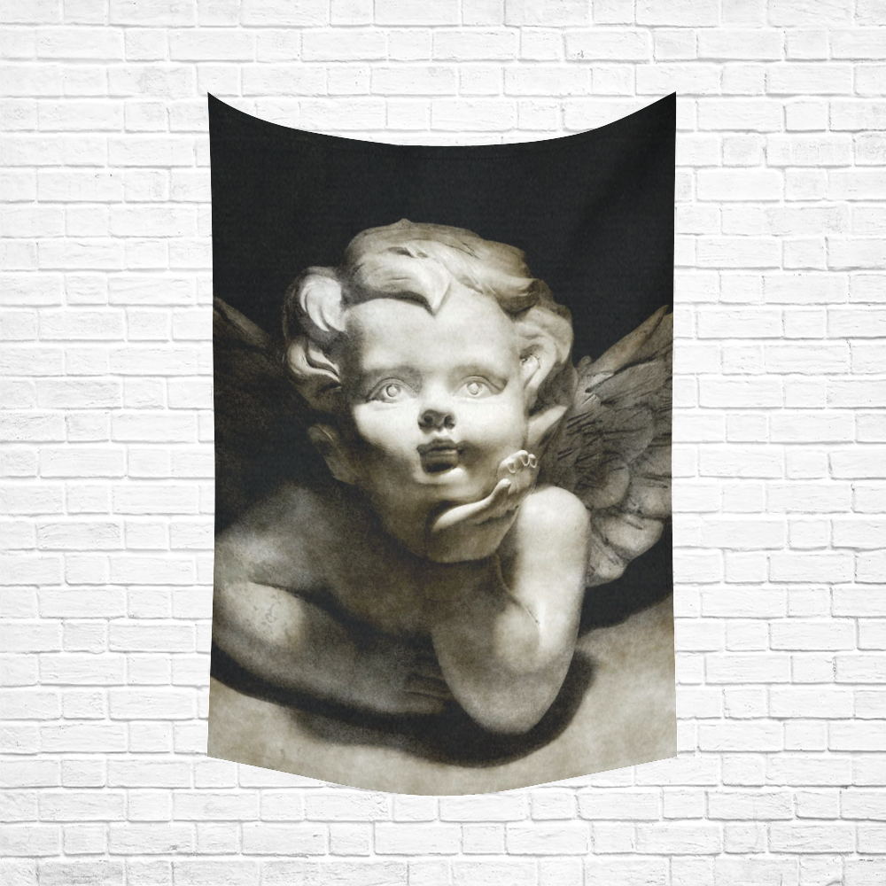 cute vintage Guardian Angel 2 by FeelGood Cotton Linen Wall Tapestry 60"x 90"