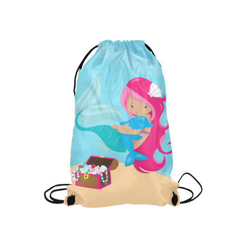 Mermaid with Dolphin Small Drawstring Bag Model 1604 (Twin Sides) 11"(W) * 17.7"(H)