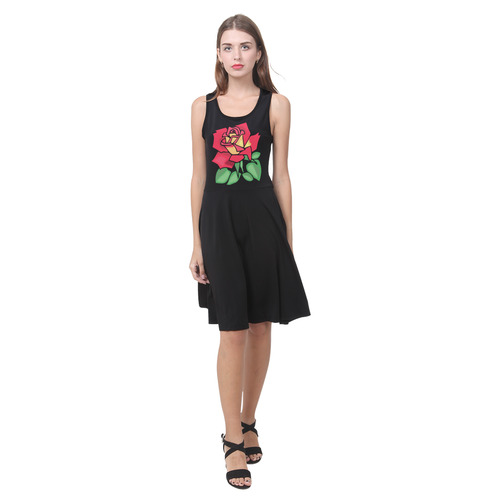 Tattoo Style Red Rose Floral Atalanta Casual Sundress(Model D04)