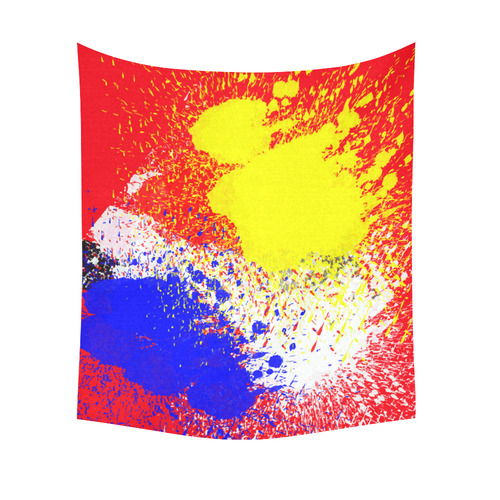 Primary Colors Watercolor Spatter Red Blue Yellow Cotton Linen Wall Tapestry 51"x 60"