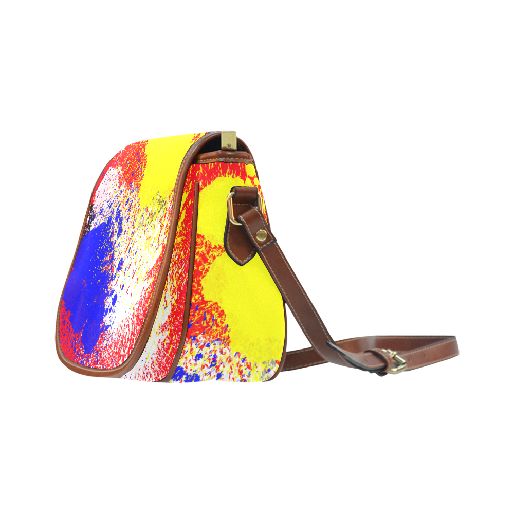Primary Colors Watercolor Spatter Red Blue Yellow Saddle Bag/Large (Model 1649)