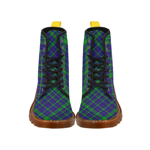 Diagonal Green & Purple Plaid Hipster Style Martin Boots For Men Model 1203H