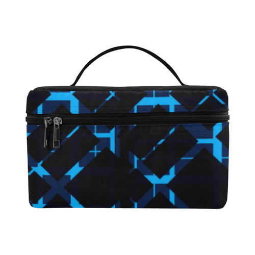 Diagonal Blue & Black Plaid Hipster Style Cosmetic Bag/Large (Model 1658)