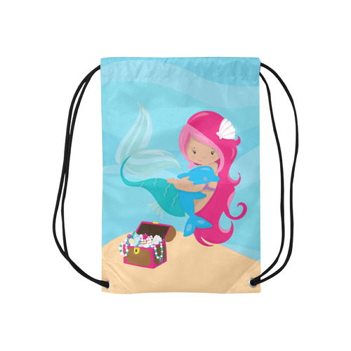 Mermaid with Dolphin Small Drawstring Bag Model 1604 (Twin Sides) 11"(W) * 17.7"(H)