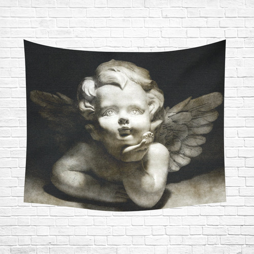 cute vintage Guardian Angel 2 by FeelGood Cotton Linen Wall Tapestry 60"x 51"
