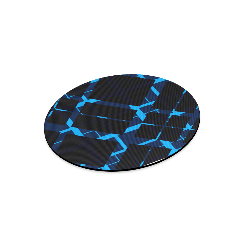 Diagonal Blue & Black Plaid Hipster Style Round Mousepad